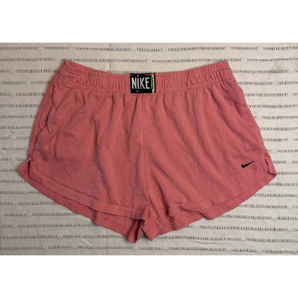 Nike Sportswear Womens Coral Pink Jersey Shorts Elastic Waist Logo Size Large